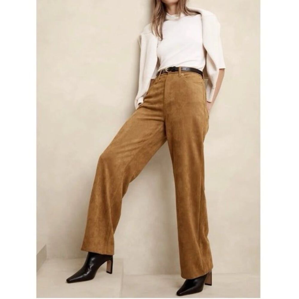 Banana Republic Vegan Suede Tannin Brown Ultra High-Rise Wide Leg Pants Size 28